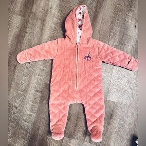 LAURA ASHLEY Baby Girls 3-6m Winter Fleece Bunting Romper Snow Dusty Pink